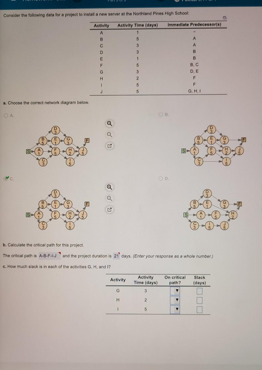 Consider the following data for a project to