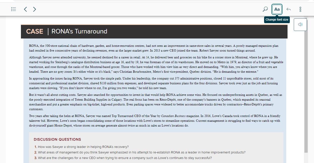 RONA's turnaround case study E Change font size