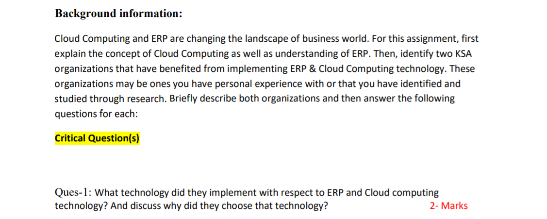 Background information: Cloud Computing and ERP
