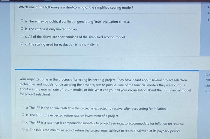 project management question Which one of the