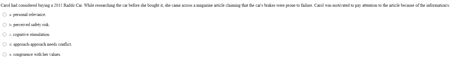 Carol had considered buying a 2015 Raddo Car.