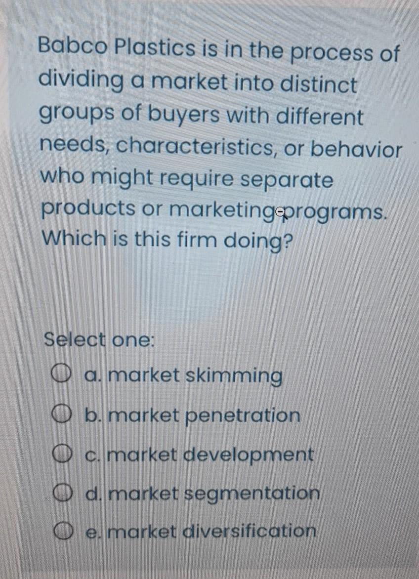 Babco Plastics is in the process of dividing a