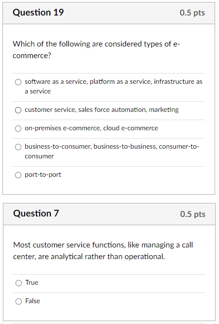 Question 19 0.5 pts Which of the following are