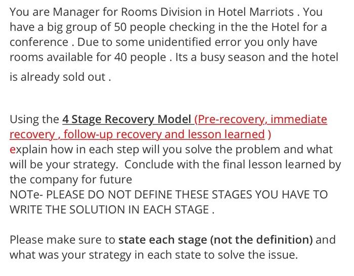 You are Manager for Rooms Division in Hotel