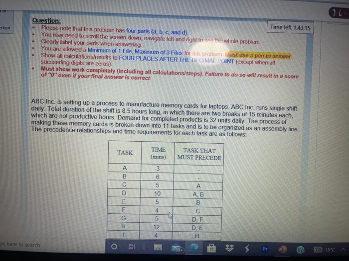 Or 2.1 stion Question: Time left 1:43:15 Please