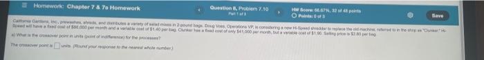 Save Homework Chapter 7 & 7 Homework Question