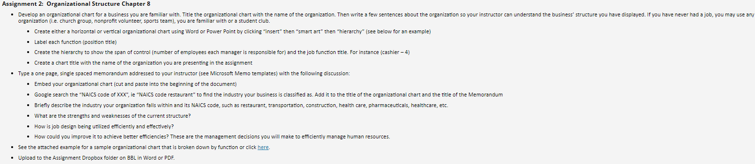 Assignment 2: Organizational Structure Chapter 8