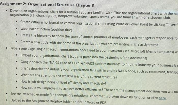 Assignment 2: Organizational Structure Chapter 8