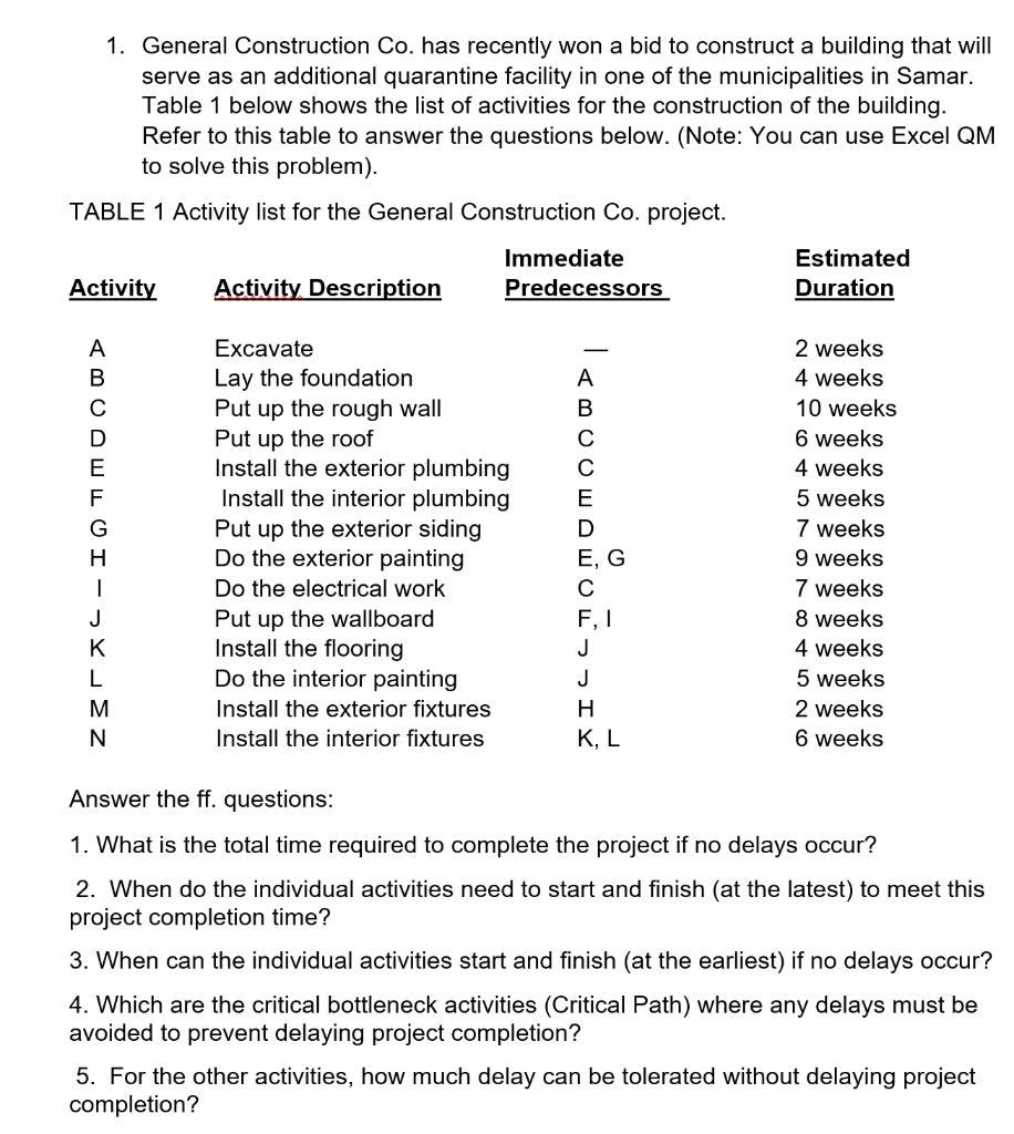 1. General Construction Co. has recently won a