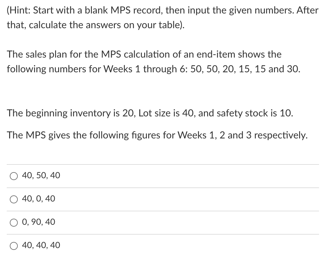 (Hint: Start with a blank MPS record, then input