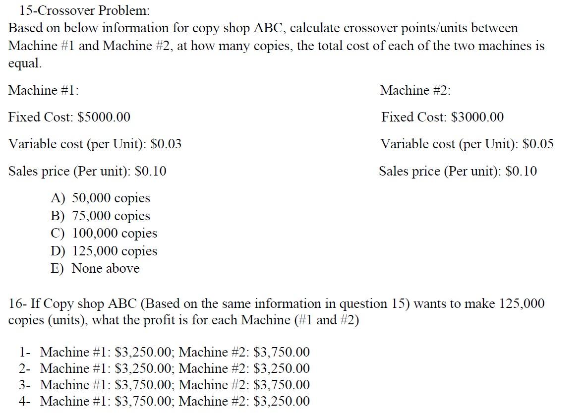 15-Crossover Problem: Based on below information