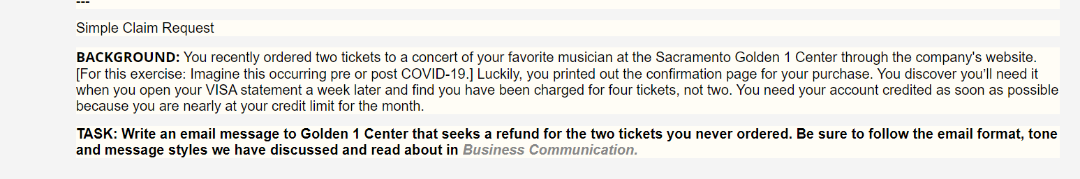 Simple Claim Request BACKGROUND: You recently