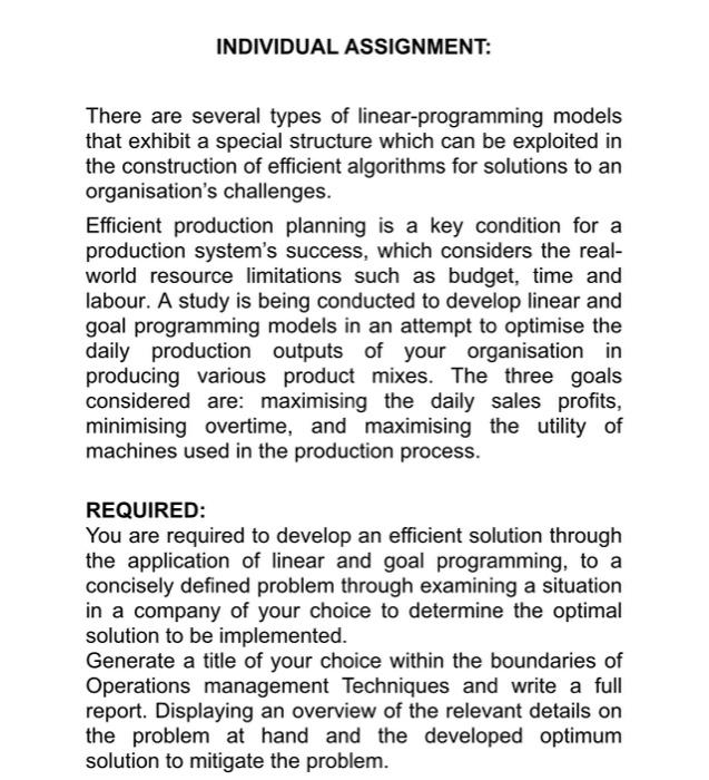 INDIVIDUAL ASSIGNMENT: There are several types of