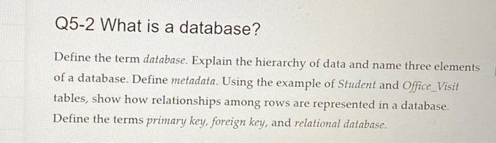please help Q5-2 What is a database? Define the