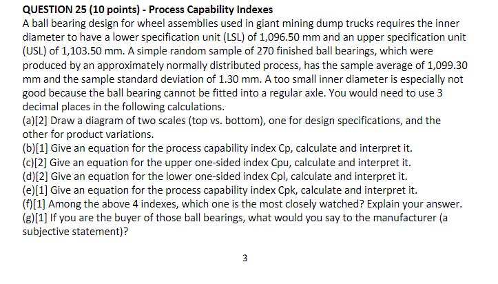 QUESTION 25 (10 points) - Process Capability