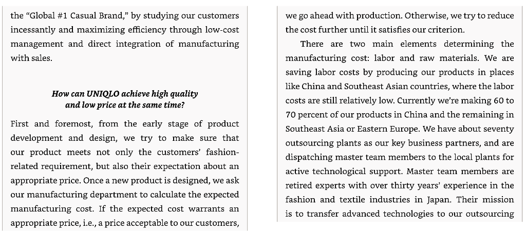 -Read Case 7.1: Uniqlo and answer the given