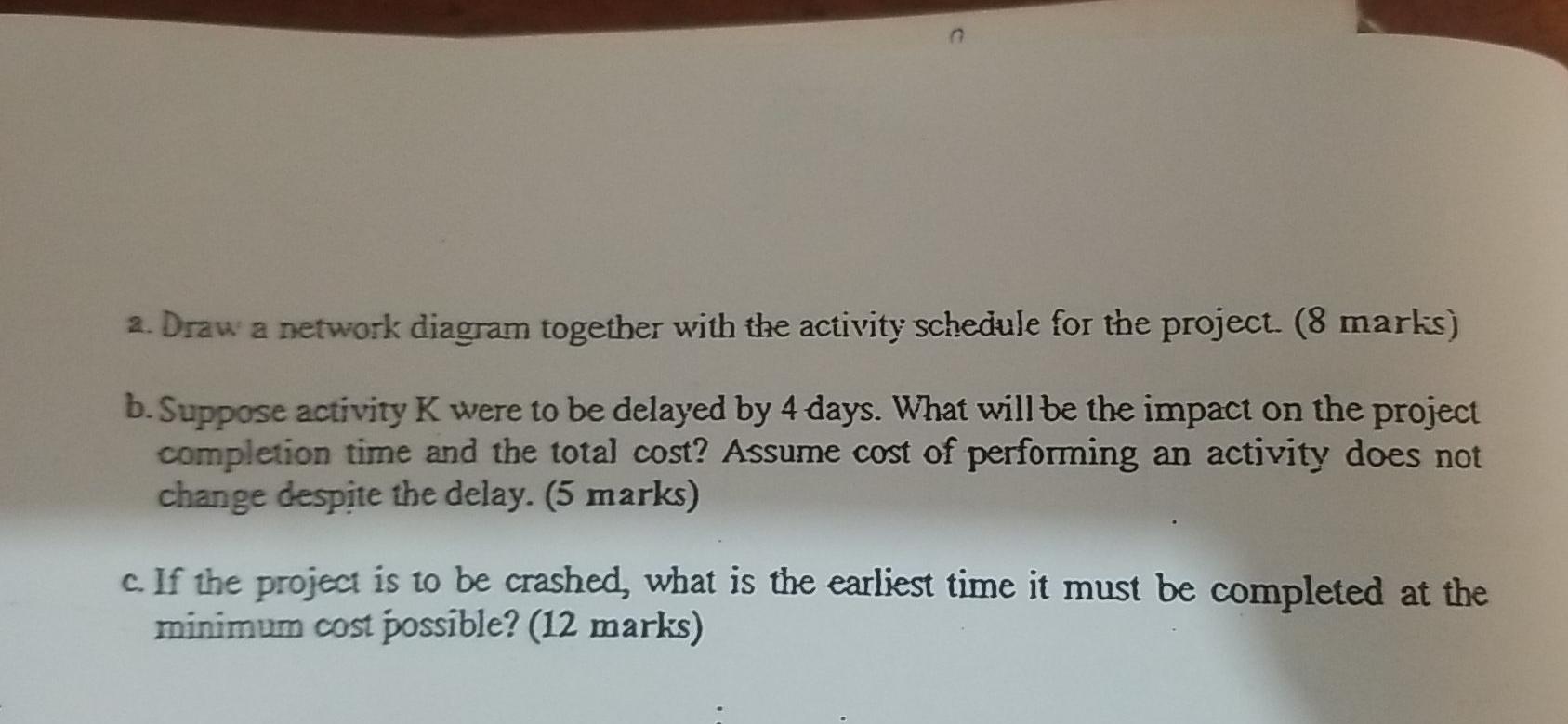 Consider the project described by the table below