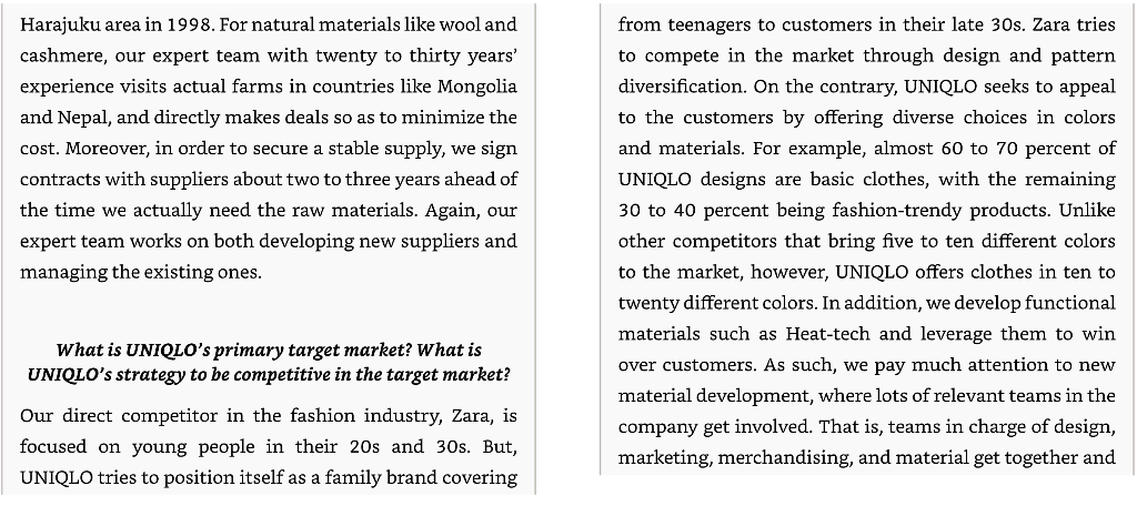 -Read Case 7.1: Uniqlo and answer the given