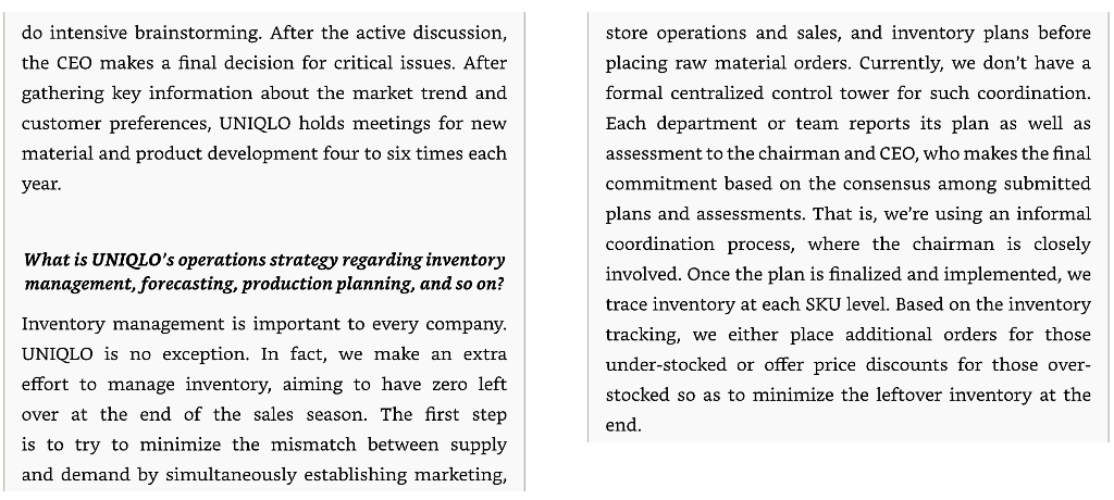 -Read Case 7.1: Uniqlo and answer the given