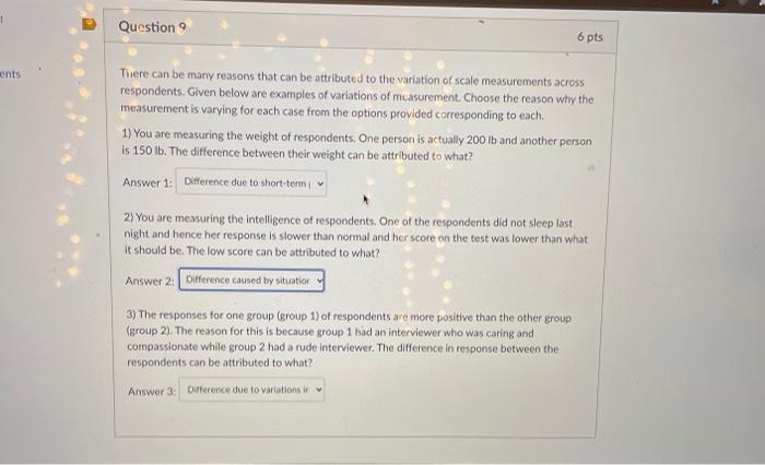 Please match the questions/items on the left with