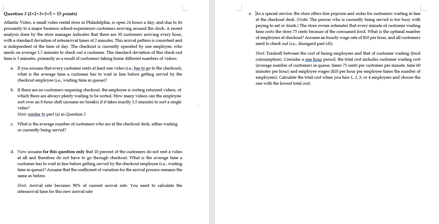 Question 3 (2+2+3+3+5 = 15 points) Atlantic