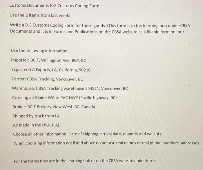 four digit code is 3283 Customs Documents B-3