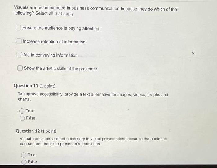 Visuals are recommended in business communication