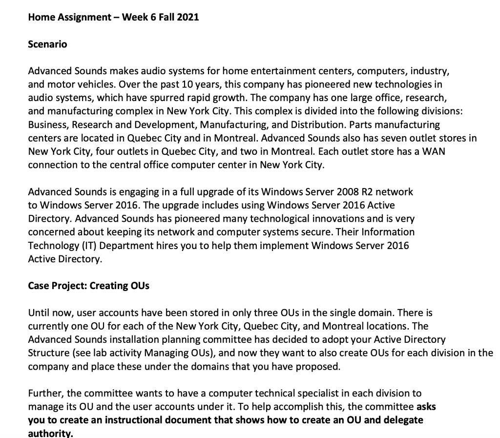 Home Assignment - Week 6 Fall 2021 Scenario