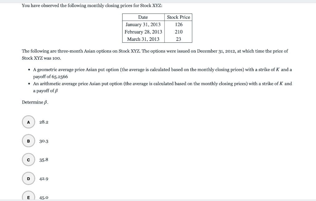 You have observed the following monthly closing