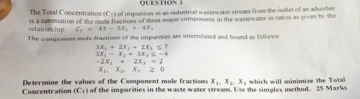 QUESTION 3 The Total Concentration (Ct) of
