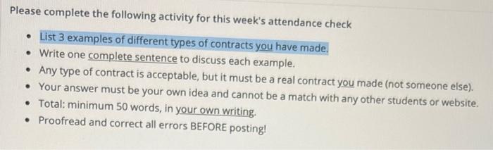 Please complete the following activity for this