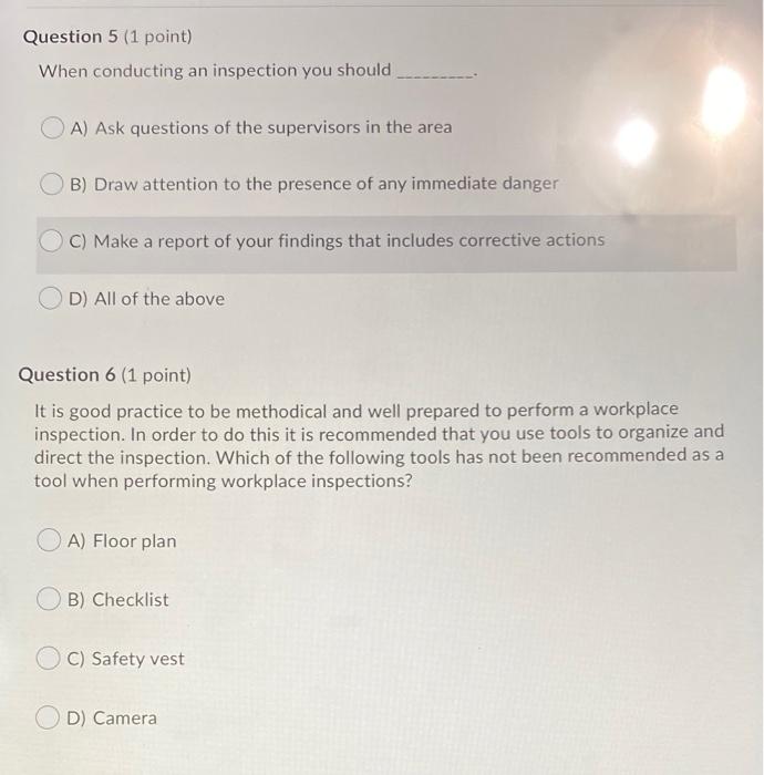 Question 5 (1 point) When conducting an