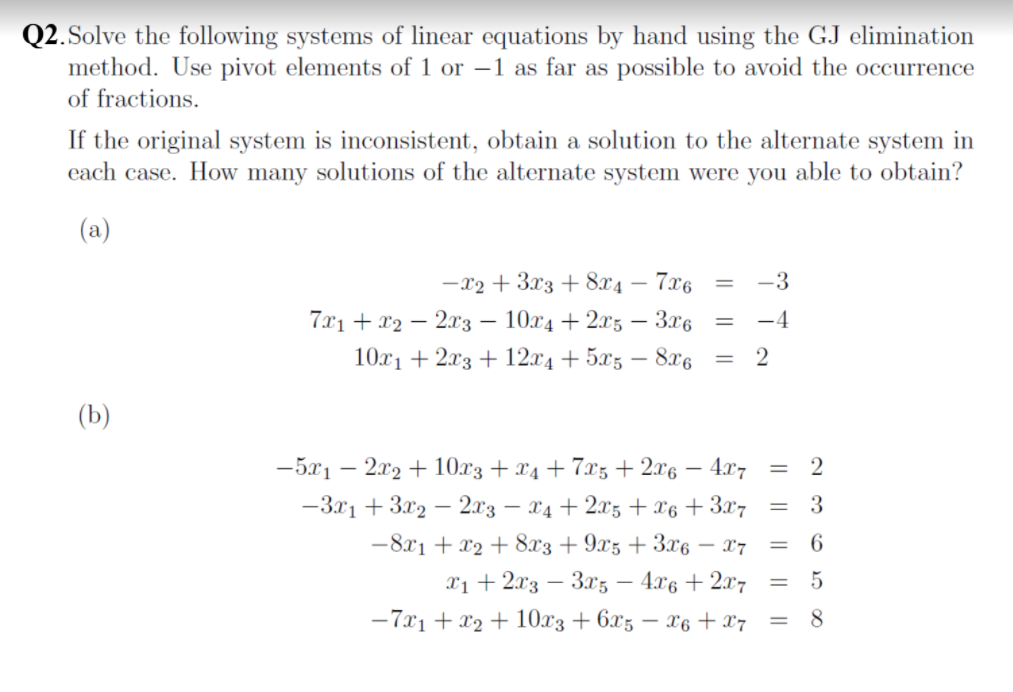 Q2. Solve the following systems of linear
