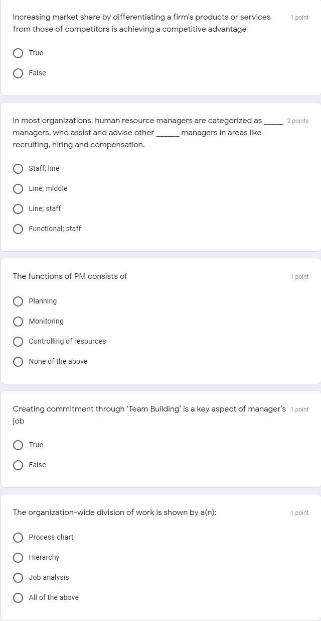 1 point Increasing market share by