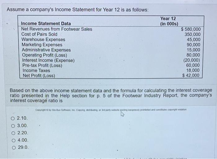 Assume a company's Income Statement for Year 12