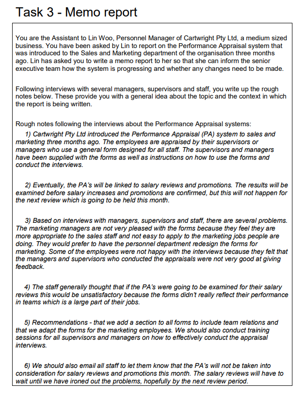 Task 3 - Memo report You are the Assistant to Lin