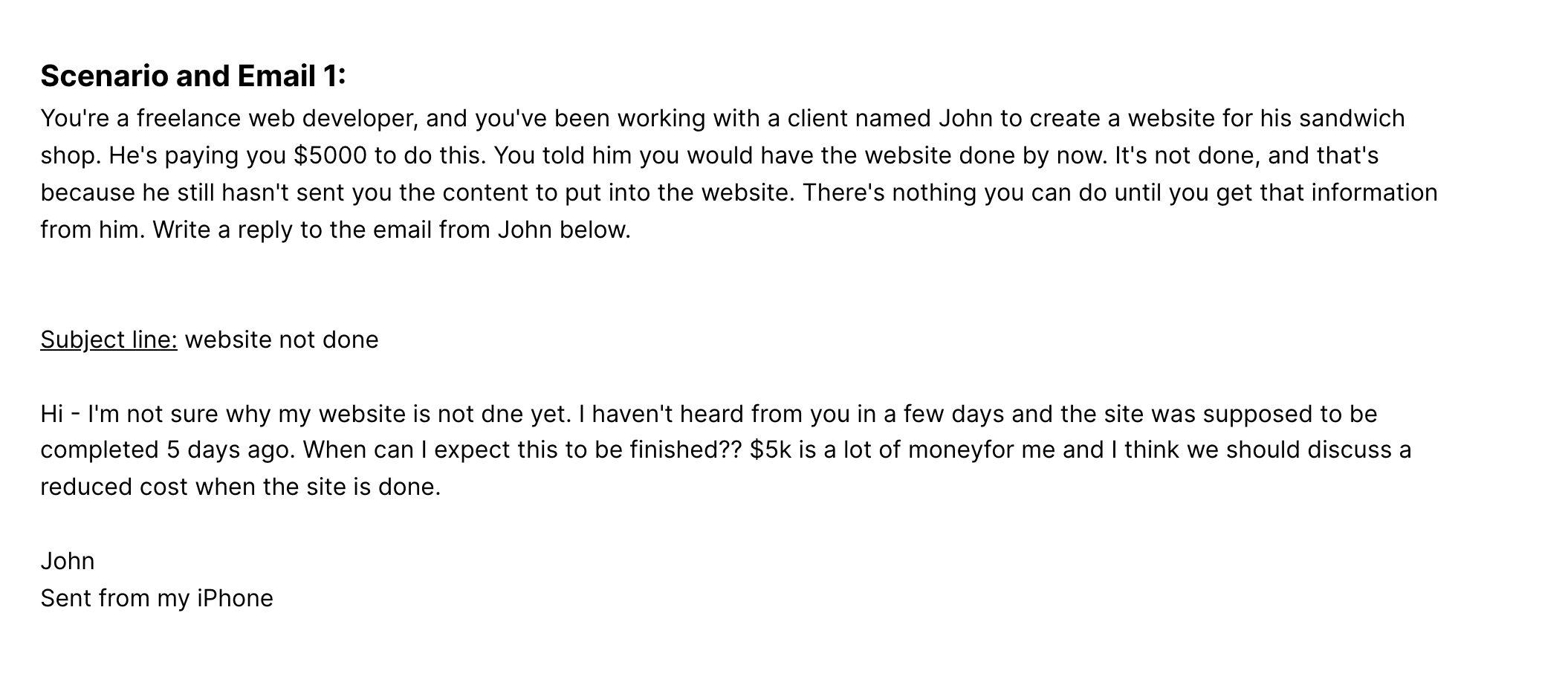 a Scenario and Email 1: You're a freelance web
