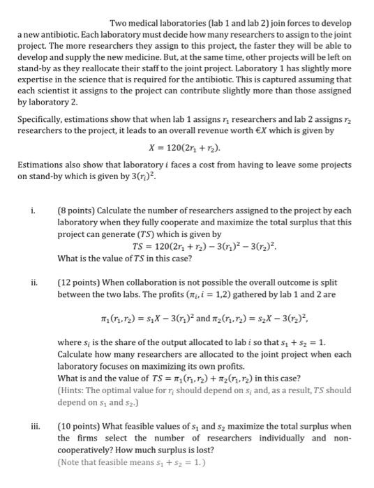 Two medical laboratories (lab 1 and lab 2) join