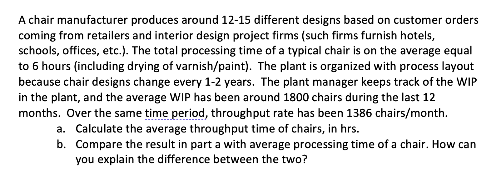 A chair manufacturer produces around 12-15