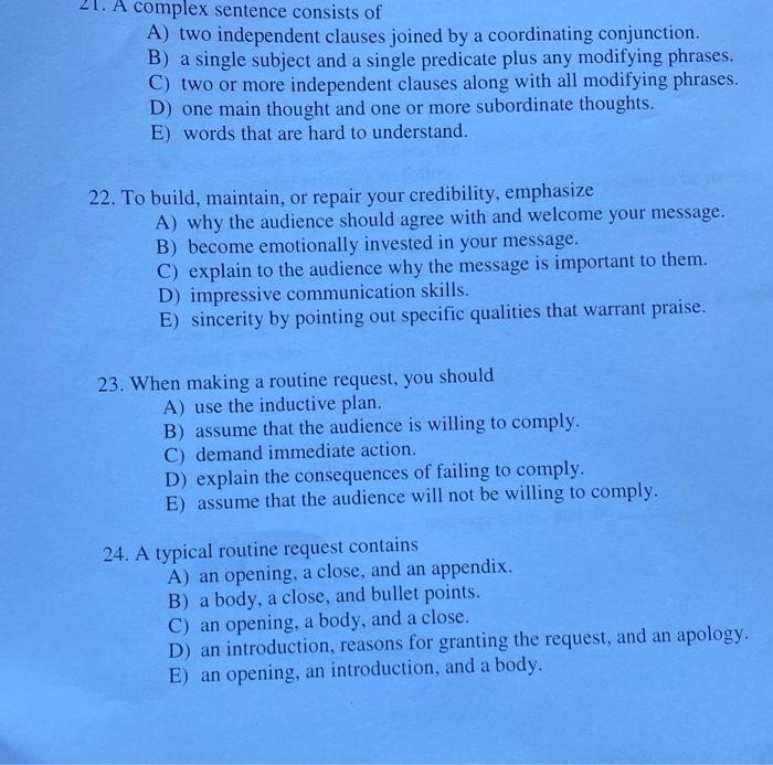 HELP 21. A complex sentence consists of A) two