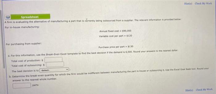 Hints) CheckMy Work Spreadsheet A firm is