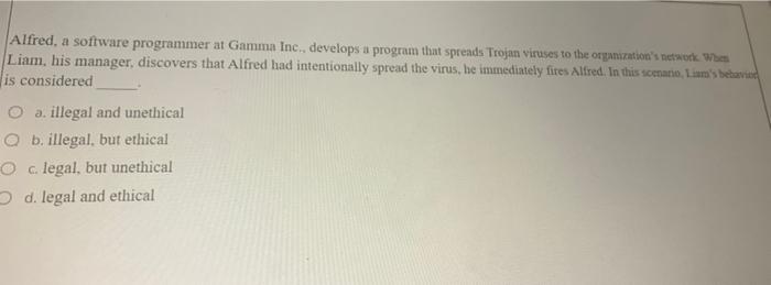 Alfred, a software programmer at Gamma Inc.,