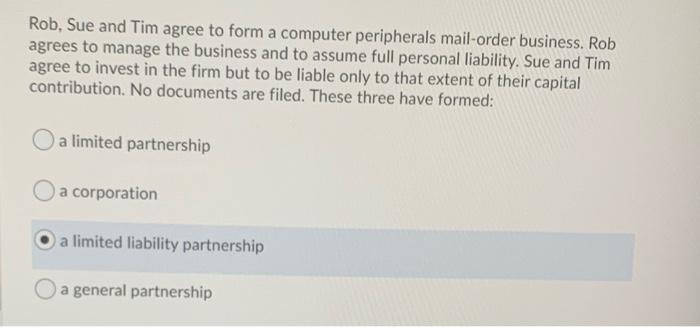 Rob, Sue and Tim agree to form a computer