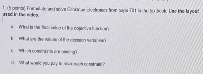 1. (5 points) Formulate and solve Glickman