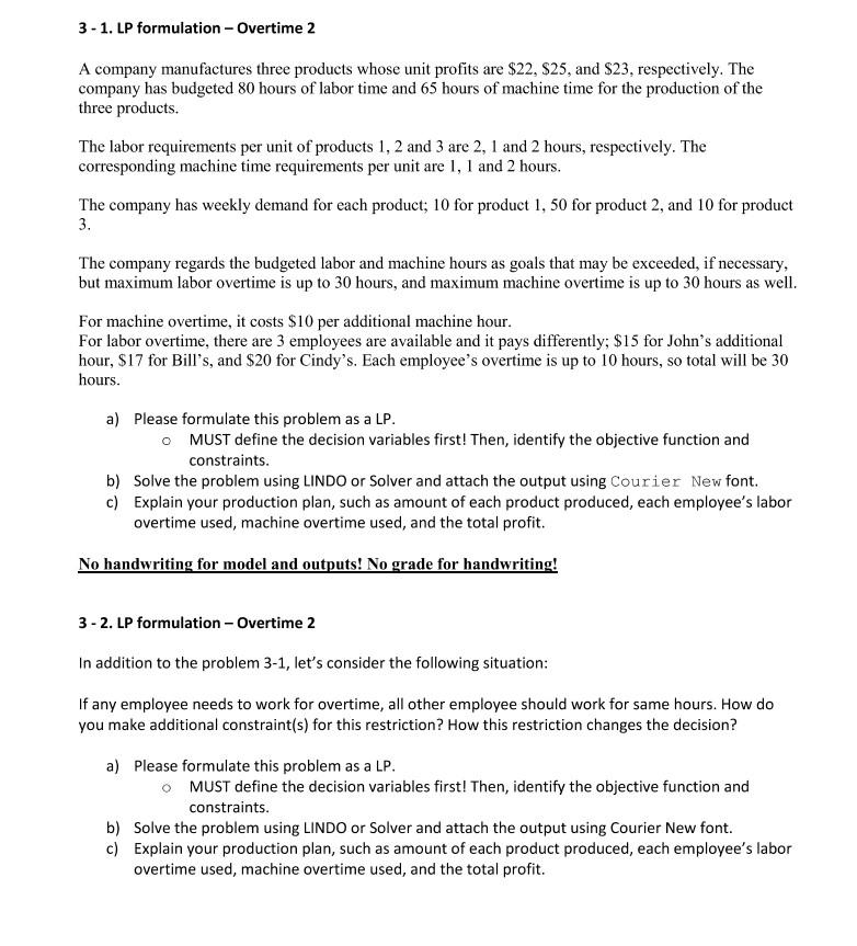 3 - 1. LP formulation - Overtime 2 A company