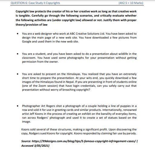 urgent QUESTION 6: Case Study Il Copyrights