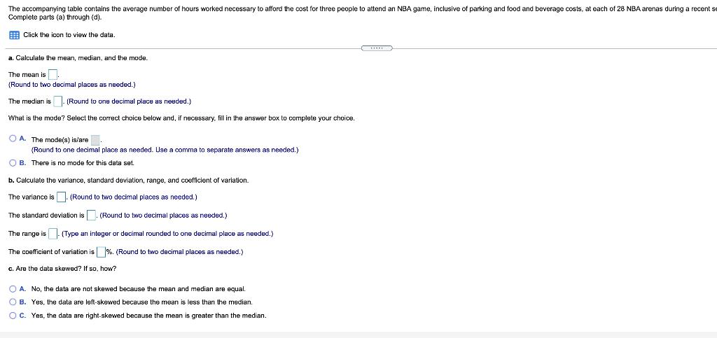 The accompanying table contains the average
