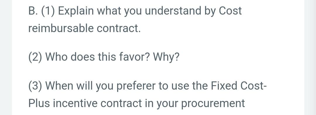 B. (1) Explain what you understand by Cost