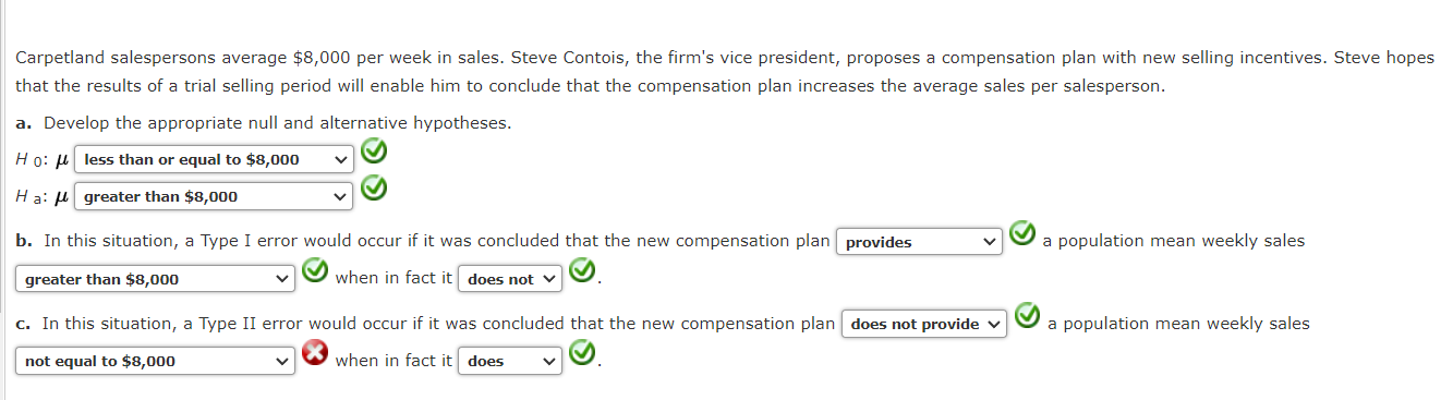 Carpetland salespersons average $8,000 per week