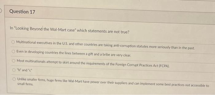 Question 17 In "Looking Beyond the Wal-Mart case"